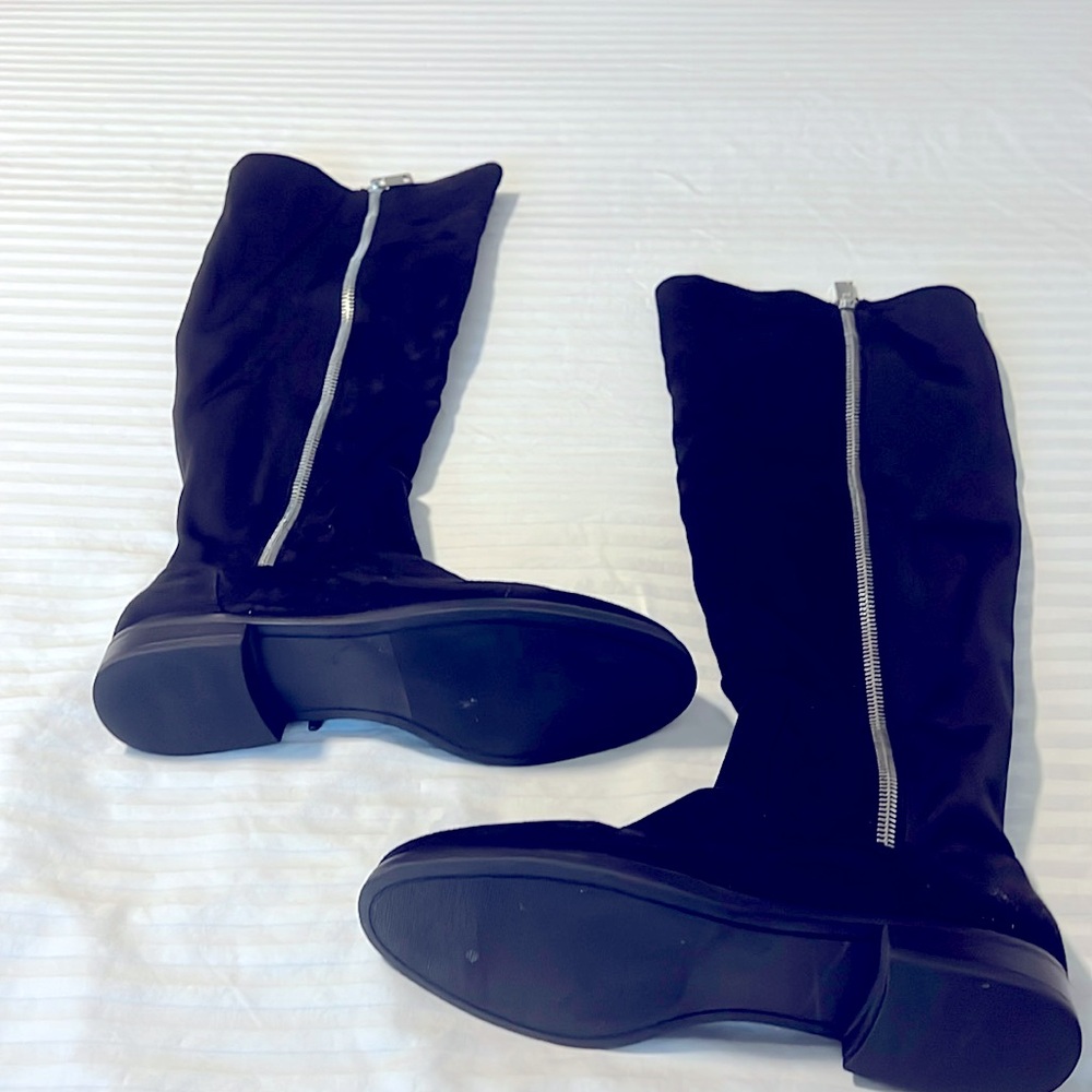 Black Suede Over the Knee Low Heel Boots